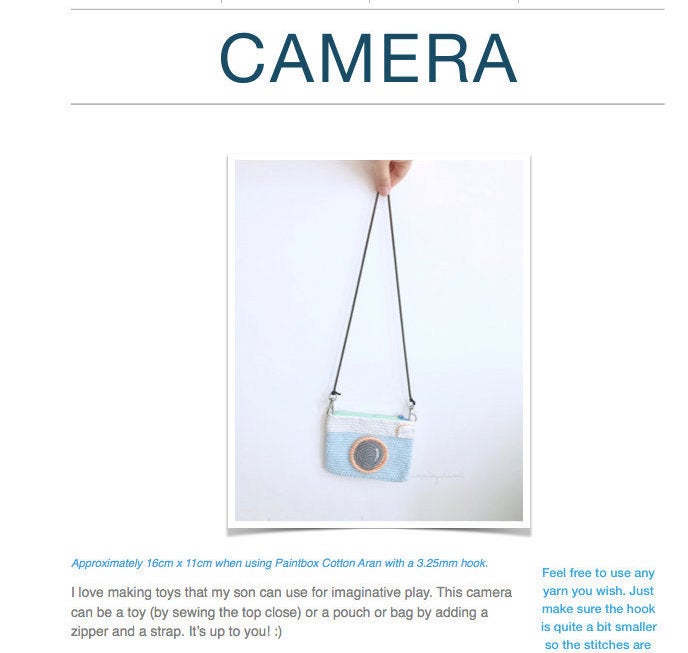 Pattern: Camera Amigurumi Or Bag (digital Pdf File)