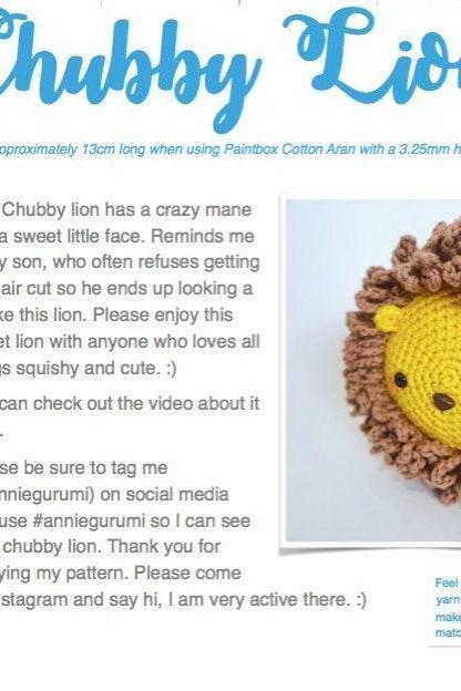 Pattern: Chubby Lion (digital Pdf File)
