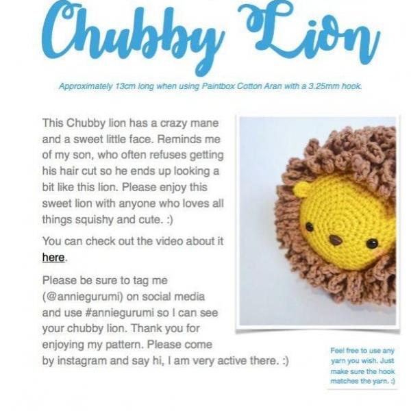 Pattern: Chubby Lion (Digital PDF File)